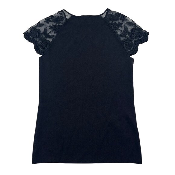 Cache Black Lace Sleeve Top Medium Rayon/Nylon Lightweight Sweater - Picture 4 of 4